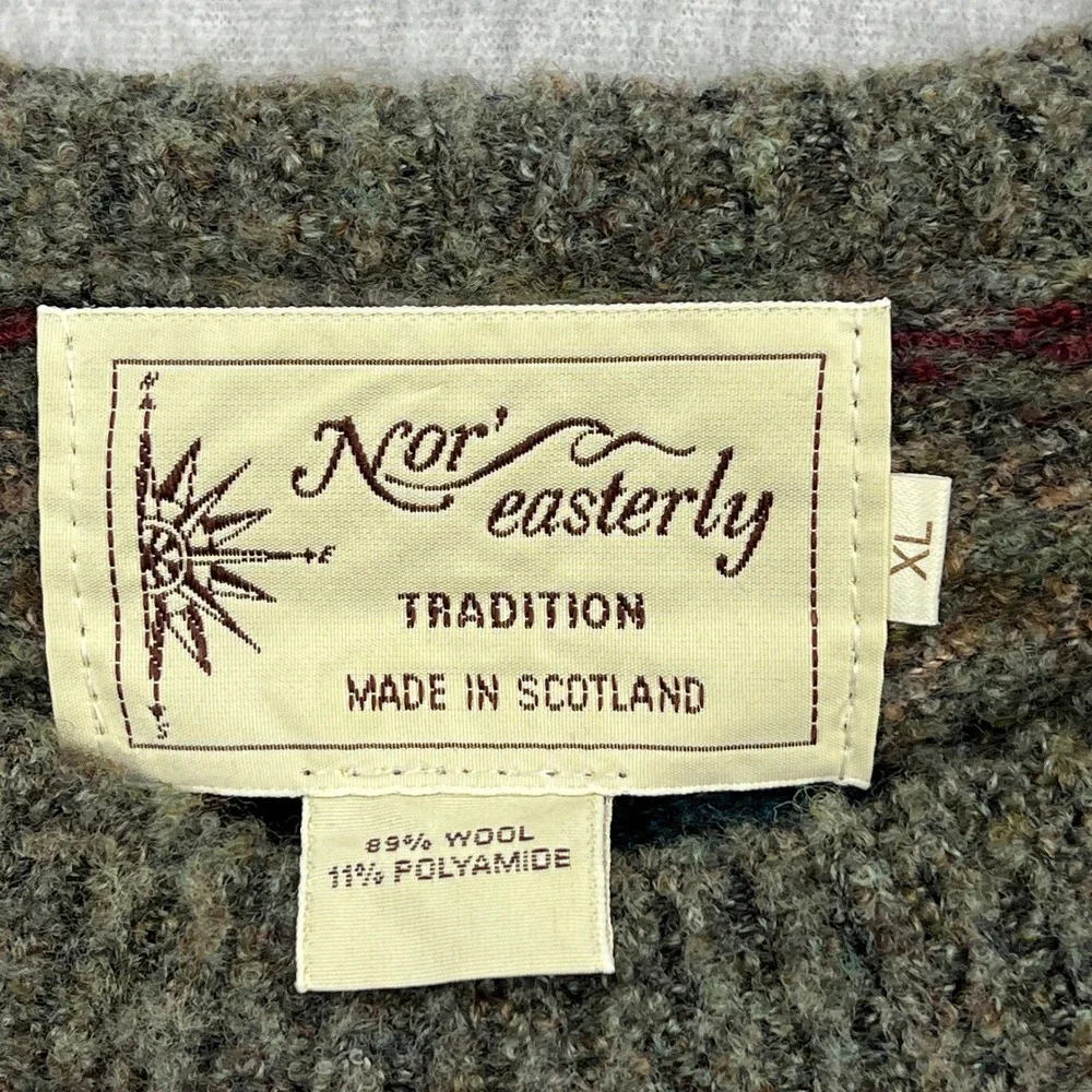Nor' Easterly Sweater Mens XL Gray Fair Isle Wool Crewneck Made in Scotland